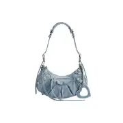 BALENCIAGA Le Cagole Small Rhinestones $ 3390 Blue Denim Shoulder Bag New