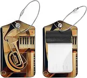 [KQNZT] Luggage Tags for Suitcases, 2 Pack Personalized Luggage Tags for Suitcases, PU Leather Luggage Tags, Cute Luggage Tag, Luggage Name Tags, Retro Music Little Tiqin Piano Piano