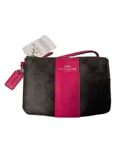 Coach Signature PVC Leather Corner Zip Wristlet Brown Pink Ruby New with Tags
