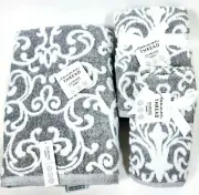 COMMON THREAD GRAY,WHITE SWIRL PATTERN BAMBOO COTTON BATH,HAND TOWEL,FINGERTIP