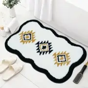 Boho Bathroom Rug 20'' X 32'' White Aztec Washable Small Rug for Kitchen Bath
