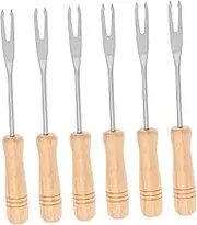 HOLIDYOYO 6pc Precision Fondue Fork Set Wooden Handle Easy to Stir Cheese Fruits Mini Corn Ice Great for Home Kitchens Travel