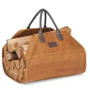 Firewood Carrier Waxed Canvas with Leather Handles, Wood Carrier for