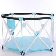 HACFUN Foldable Baby Playpen with Mat – Lightweight & Portable Playard for Babies & Toddlers, Safe Design with Soft Foam Padding, Breathable Mesh, Non-Toxic Materials, 144cm Spacious Play Area (Blue)