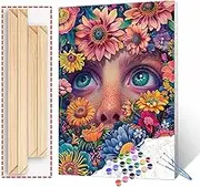 Colorful Flower Eyes Paint by Numbers Kits Tropical Floral Leaves DIY Paint by Numbers for Adults Beginner Oil Painting Acrylic Paint Set Artwork Modern Wall Art Home Decor 16x20inch DIY Frame