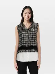 Grey Tweed Layered Shirt Vest