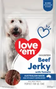 Love Em Grain Free Beef Jerky w/ Tomato Dog Treats 200g