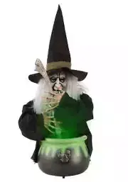 17" Black Brewing Witch with Cauldron