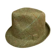 Mens Pure Wool Tweed Hat Trilby Hat in Lichen Green