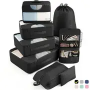 8 Set Packing Cubes Suitcase Essentials Organizer Bags Set for Luggage Road Trip Travel Accessories in 4 Sizes-Black