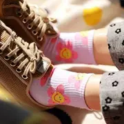 Floral Print Socks Black - One Size