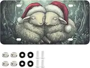AIXIWAWA License Plate Christmas Sheep Print for Automobile Front Rear 12x6 in Standard Aluminum Alloy Metal Car Tags Decorative Plates