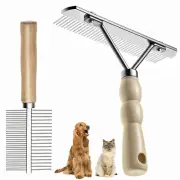 Grooming Brush Set Long Tooth Undercoat Dog Rake+Flea Comb,Deshedding Tool Beaut