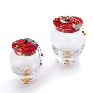 金箔水晶茶葉罐玻璃密封存茶罐普洱茶倉盒包裝茶葉瓶收納銅儲物罐
