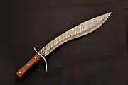Custom Handmade Damascus Kukri Knife With Rose Wood Handle with Leather Sheath