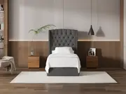 My Style Winged Headboard & Slimline Base - King Single / Gunmetal / Gas Lift Base