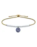 Aqua Evil Eye Charm & Freshwater Pearl 18K Yellow Gold Plated Sterling Silver Bolo Bracelet - Exclusive
