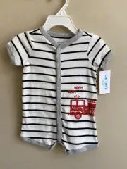 Carter's Romper Boy Striped Snap-Front Fire Truck Size NB Orig. $16 NWT