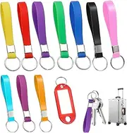 [Domicubes] 10 PCS Key Rings with Tags, Assorted Colors Silicon Key Ring Loops Fob Rubber Wristlet Key Chain Heavy Duty Key Rings with 5 Tags Keychain Lanyard for Key Identification Phone Bag Wallet Purse Clutch,