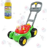 Sunny Days Entertainment Bubble-N-Go Deluxe Toy Bubble Lawn Mower with 4 oz Bubble Solution | No Batteries Required | Push Bubble Machine - Maxx Bubbles