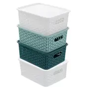 4x Boxsweden Wicker 25cm Woven Basket Home Organiser Storage w/ Lid Small Asst