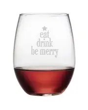Susquehanna Glass "Eat, Drink, Be Merry" Set of 4 21oz Stemless Wine Glasses