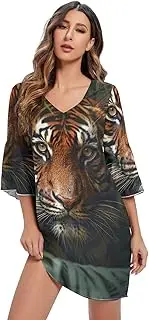 [RPLIFE] Jungle Tiger Short Chiffon Dress 3/4 Sleeve Line Summer Dress S-XXL