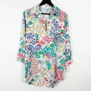 Josie by Natori Floral Long Sleeve Button Front Sleepshirt Size X-Small