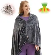 [Generic] Women's Electric Heated Throw Blanket Battery Powered USB Wired Wrap with Auto Shut Off Ultra Soft Flannel Warm Cape for Car Office Chair-Mac Washable Gray