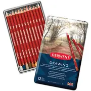 Derwent Drawing Coloured Pencils Tin Set High Lightfast Artists Professional [Pack 12]