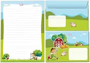 Writing Paper Set Letter Pad with Envelope for Girls Boys Kids Motif Farm Animals Letter Paper Pad Lined (A5 Pad with 25 Sheets + 15 Envelopes)