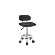 Adjustable Swivel Stool with Backrest and Wheels - Black Square Rolling