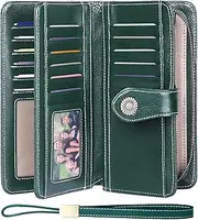 [SENDEFN] Women's Leather Wallet Large Women Clutch RFID Protection Blocking Large Capacity Long Purse with 24 Card Slots and Wallet Removable Wrist Strap