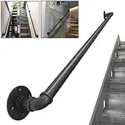Black Metal Vintage il for Stairs Indoor and Outdoor Ss Banister Railing Support Kit Wrought Iron Elderly Kids Safety S Rails 270cm (9ft)