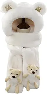 [RYZGOJV] Kids Winter Hat Gloves Scarf Set, Unisex Kids Toddler Children Hat with Neck Warmer Gloves Cute Bear-White, White