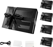 MALICPLUS 5 Black Gift Boxes with Window, 22.86x16.5x9.6 CM, Clear Gift Boxes with Magnetic Lid for Fathers Day Contains Ribbon, Card, Groomsman Proposal Box(Glossy Black)