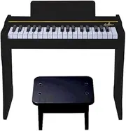 37-Key Wooden Kids' Electronic Keyboard Piano with Stool, Music Educational Instrument Toy, Wood Piano for 3+ Kids, Battery Operated, White or Black (Black)