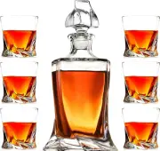 Whiskey Decanter Glasses Set Lead-Free Crystal Glass Scotch Tasting Cups Wine...