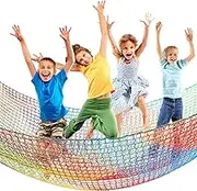 Climbing Cargo Net 6.5 x 9.8 ft Large Kids Backyard Climbing Net Double Layers Playground Safety Net with Storage Bag for Monkey Bar, Treehouse Accessories (Rainbow Colors)