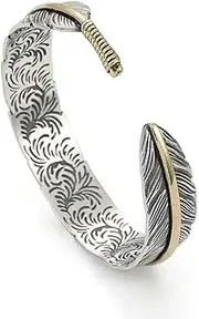 [Aonklot] Feather Cuff Bracelet for Men Silver Cuff Bracelet Vintage Feather Bracelet Opening Retro Feather Bangle Adjustable Feather Bracelet Jewelry Gifts for Boys