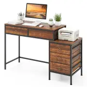 CostwayHome Office Computer Desk with 5 Drawers and Side File Cabinet-Rustic Brown