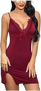 [Generic] Leather Lingerie for Women Cotton Chemise Women Sleepwear Lingerie Slip V Nightgown Neck Full Dress Lace Sexy Lingerie for Valentines Day