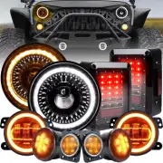 Gradient Halo 7'' LED Headlights 4" Fog Turn Tail Brake Lights for Jeep JK 07-17 (for: Jeep)