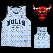 CHICAGO BULLS NBA WHITE AND RAINBOW MICHAEL JORDAN 23 JERSEY SIZE 2XL