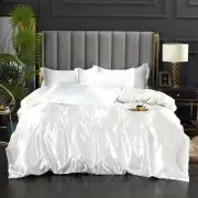 Silk Bedding Set with Duvet Cover Bed Sheet Luxury Satin Bedsheet Solid Color