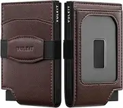 [VULKIT] Pop up Card Wallet with Money Strap Leather Front Pocket Card Holder with ID Window RFID Blocking Business Card Case for Men (Espresso)