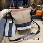 現貨+免運 BURBERRY 博柏利 經典格紋 黑色肩帶 子母包 帆布 水桶包 手提包 單肩包 斜挎包 女款 棕色