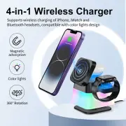 4 In 1 Wireless Charger Colorful Lighting Stand For Phone 15 14 13 12 Pro Max 8