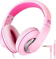 [Rockpapa] Comfort+ Kids Wired Headphones Over Ear Headphones with Microphone for Kids Children Adult, Stereo Sound, Adjustable Headphones for School/Travel/Phone/PC/MP3-Pink