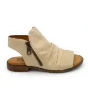 Miz Mooz Leather Side-Zip Sandals Dylan Cream